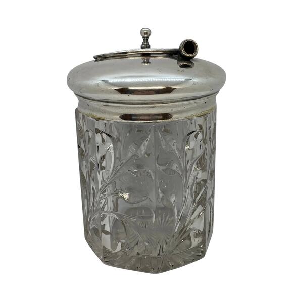 1920’s Arts & Crafts Glass Pipe Tobacco Humidor With Pipe Design Lid - Picture 1 of 12